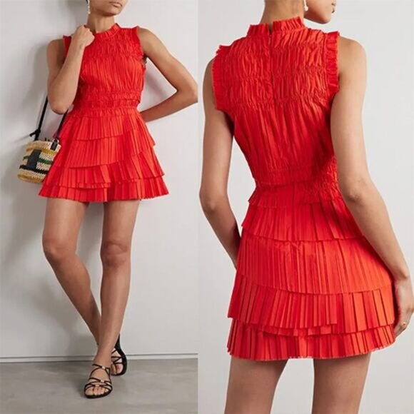 Sea New York Dresses & Skirts - NEW Sea New York Greir Tiered Pleated Crepe Mini Dress Women's Red Size: Small